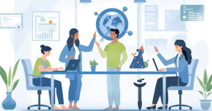 不確実な時代に対応する北海道企業の健康支援をイメージしたオフィスのイラスト