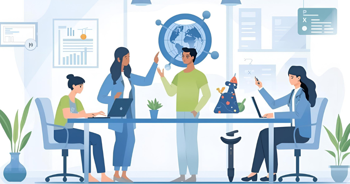 不確実な時代に対応する北海道企業の健康支援をイメージしたオフィスのイラスト